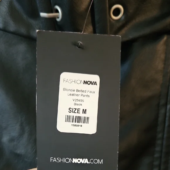 Fashion Nova Black Belted Faux Leather Pants - Picture 4 of 6